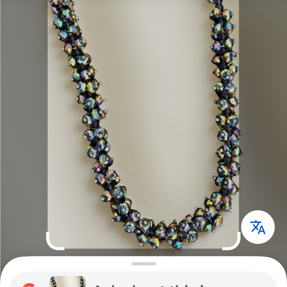 Black Iridescent Beaded Necklace Oil Slick Aurora Borealis Crystal Twisted Rope